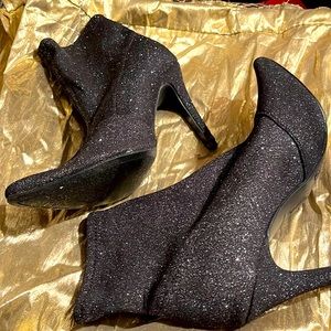 Black sock boots with silver sparkles